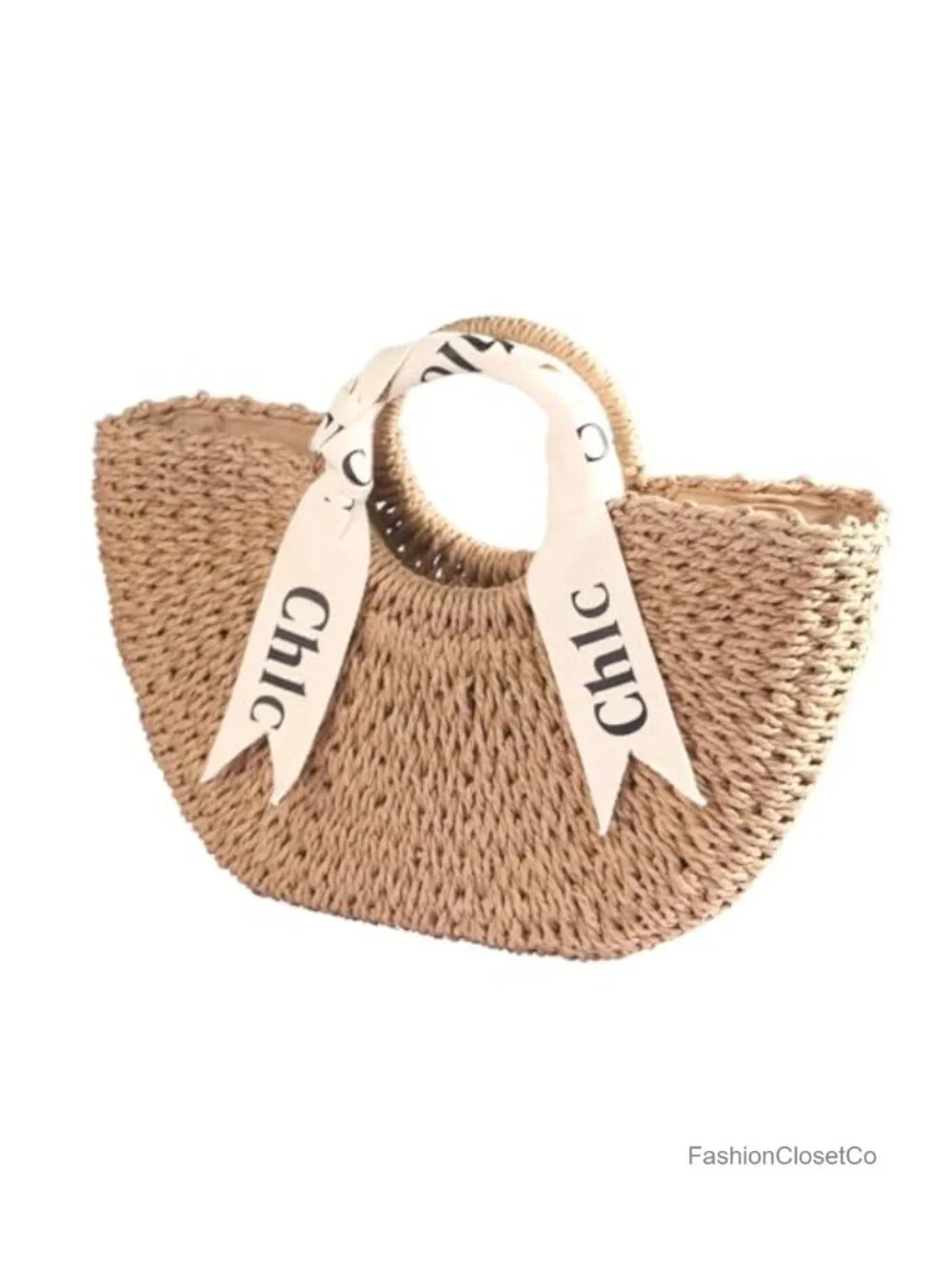 Handmade Straw Woven Hobo Purse with Drawstring Closure & Top Handle